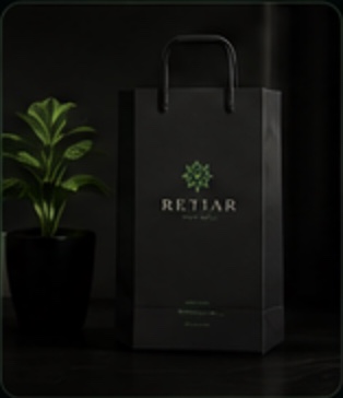 A branded carrier bag beside a plant