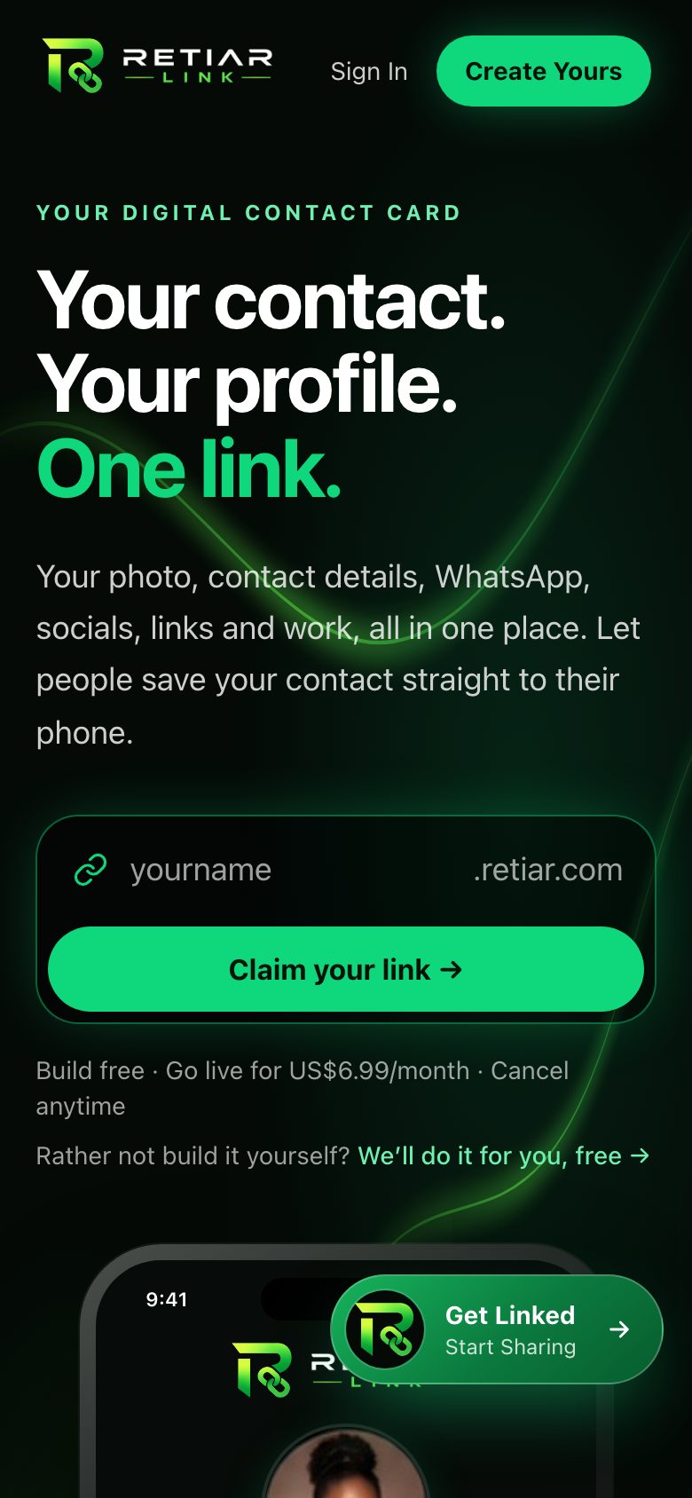 Retiar Link on a phone screen